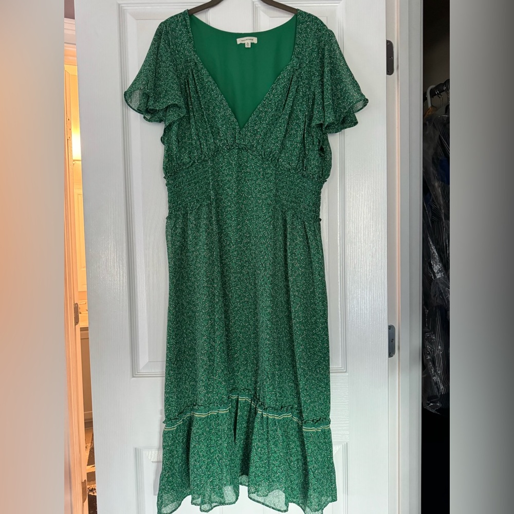 Max studio V-Neck Dress with Smocked Waist